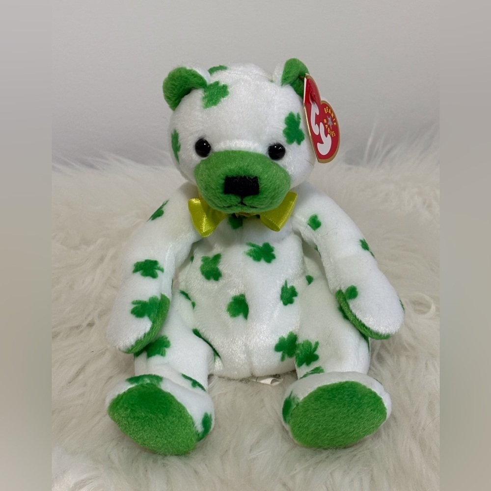 Ty(82)Clover 🍀 Shamrock Bear - White and Green 2001
